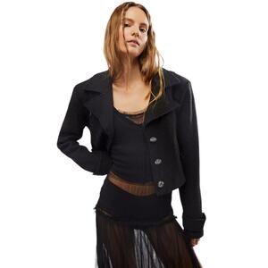 St. John Boutiques Charcoal Cropped Knit Cardigan Polo Collar Black-Tone Size 8